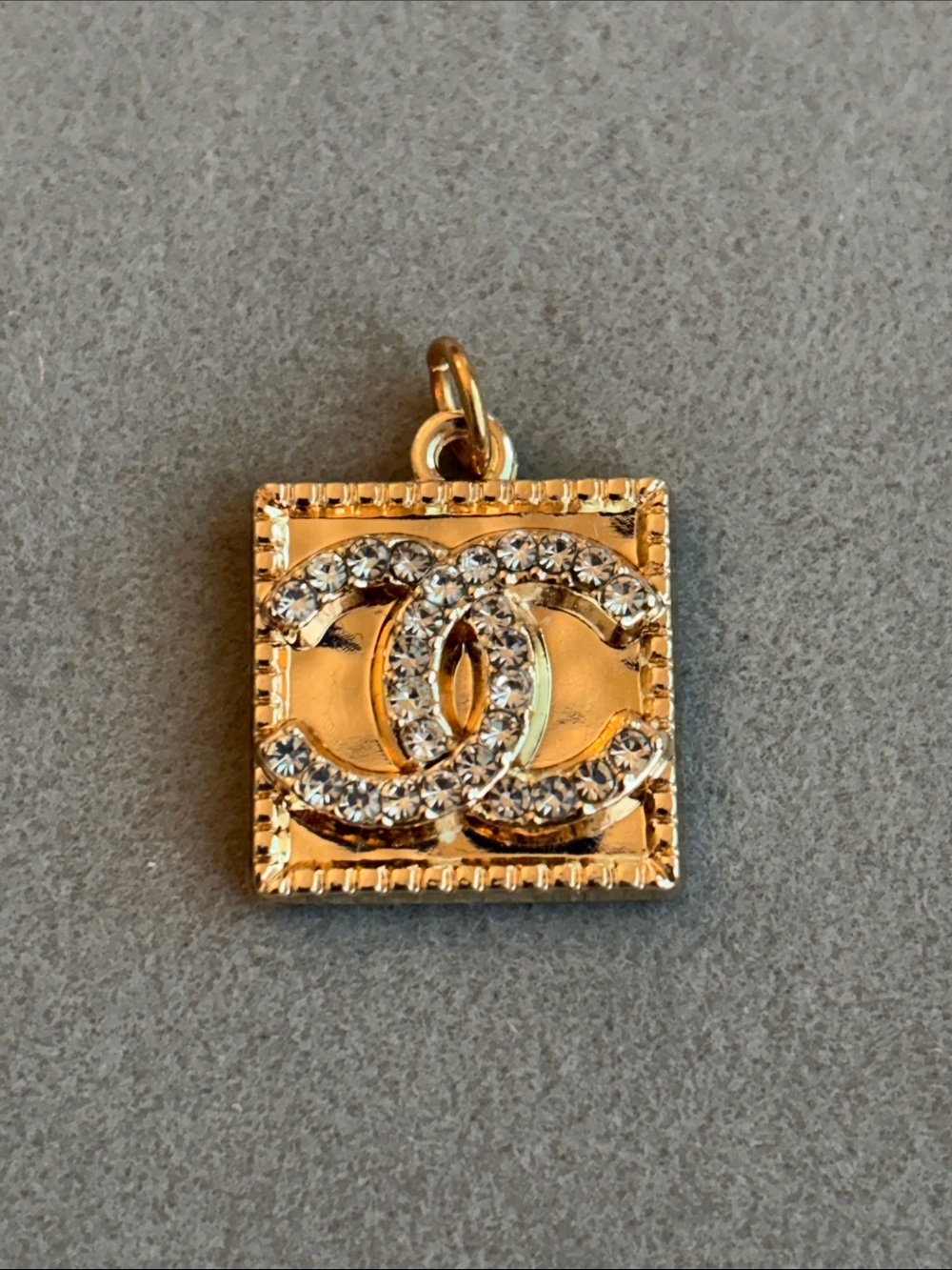 Gold-Tone Square Pendant with Crystal-Embellished CC